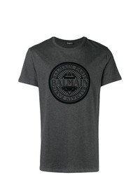 T-shirt girocollo stampata grigio scuro di Balmain