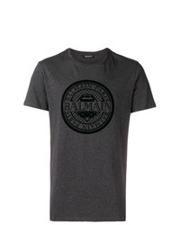 T-shirt girocollo stampata grigio scuro di Balmain