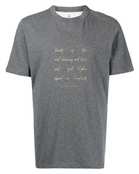 T-shirt girocollo stampata grigio scuro di Brunello Cucinelli