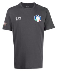 T-shirt girocollo stampata grigio scuro di Ea7 Emporio Armani