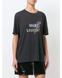 T-shirt girocollo stampata grigio scuro di Saint Laurent