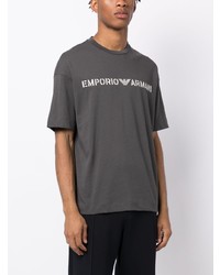 T-shirt girocollo stampata grigio scuro di Emporio Armani