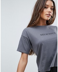 T-shirt girocollo stampata grigio scuro di Asos