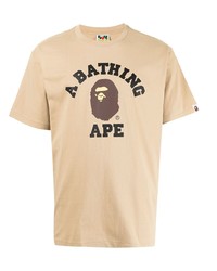 T-shirt girocollo stampata marrone chiaro di A Bathing Ape