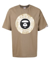 T-shirt girocollo stampata marrone chiaro di AAPE BY A BATHING APE