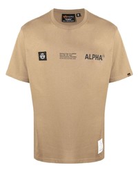 T-shirt girocollo stampata marrone chiaro di Alpha Industries