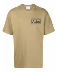 T-shirt girocollo stampata marrone chiaro di Aries