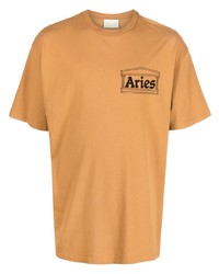 T-shirt girocollo stampata marrone chiaro di Aries