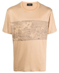 T-shirt girocollo stampata marrone chiaro di Brioni