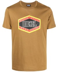 T-shirt girocollo stampata marrone chiaro di Diesel