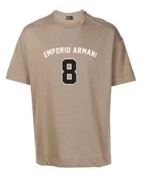 T-shirt girocollo stampata marrone chiaro di Emporio Armani