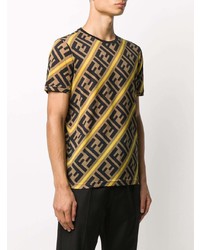 T-shirt girocollo stampata marrone chiaro di Fendi