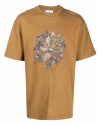 T-shirt girocollo stampata marrone chiaro di Han Kjobenhavn