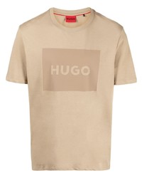 T-shirt girocollo stampata marrone chiaro di Hugo