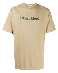 T-shirt girocollo stampata marrone chiaro di Liberaiders