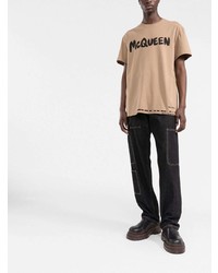 T-shirt girocollo stampata marrone chiaro di Alexander McQueen