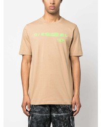 T-shirt girocollo stampata marrone chiaro di Diesel