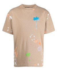 T-shirt girocollo stampata marrone chiaro di Palm Angels