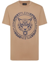 T-shirt girocollo stampata marrone chiaro di Plein Sport
