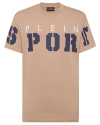 T-shirt girocollo stampata marrone chiaro di Plein Sport