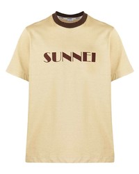 T-shirt girocollo stampata marrone chiaro di Sunnei