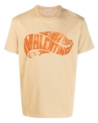 T-shirt girocollo stampata marrone chiaro di Valentino Garavani