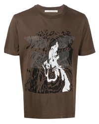 T-shirt girocollo stampata marrone scuro di 1017 Alyx 9Sm