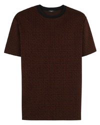 T-shirt girocollo stampata marrone scuro di Balmain