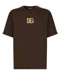 T-shirt girocollo stampata marrone scuro di Dolce & Gabbana