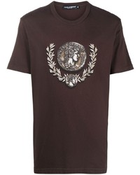 T-shirt girocollo stampata marrone scuro di Dolce & Gabbana