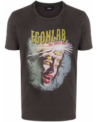 T-shirt girocollo stampata marrone scuro di EGONlab