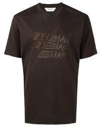 T-shirt girocollo stampata marrone scuro di Ermenegildo Zegna