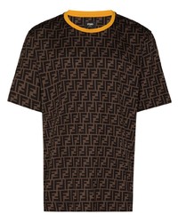 T-shirt girocollo stampata marrone scuro di Fendi