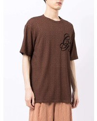 T-shirt girocollo stampata marrone scuro di Giorgio Armani