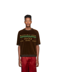 T-shirt girocollo stampata marrone scuro di Gucci