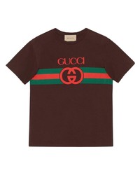 T-shirt girocollo stampata marrone scuro di Gucci