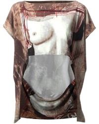 T-shirt girocollo stampata marrone scuro di Jean Paul Gaultier