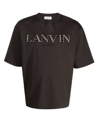 T-shirt girocollo stampata marrone scuro di Lanvin