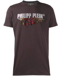 T-shirt girocollo stampata marrone scuro di Philipp Plein