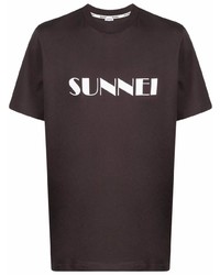 T-shirt girocollo stampata marrone scuro di Sunnei