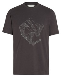 T-shirt girocollo stampata marrone scuro di Z Zegna