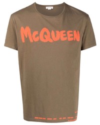 T-shirt girocollo stampata marrone di Alexander McQueen