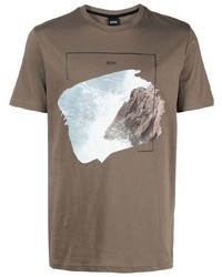T-shirt girocollo stampata marrone di BOSS
