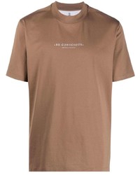 T-shirt girocollo stampata marrone di Brunello Cucinelli