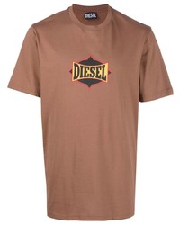 T-shirt girocollo stampata marrone di Diesel