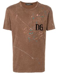T-shirt girocollo stampata marrone di Dolce & Gabbana