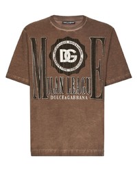 T-shirt girocollo stampata marrone di Dolce & Gabbana