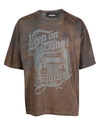 T-shirt girocollo stampata marrone di DSQUARED2