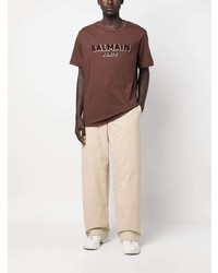 T-shirt girocollo stampata marrone di Balmain