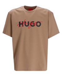 T-shirt girocollo stampata marrone di Hugo